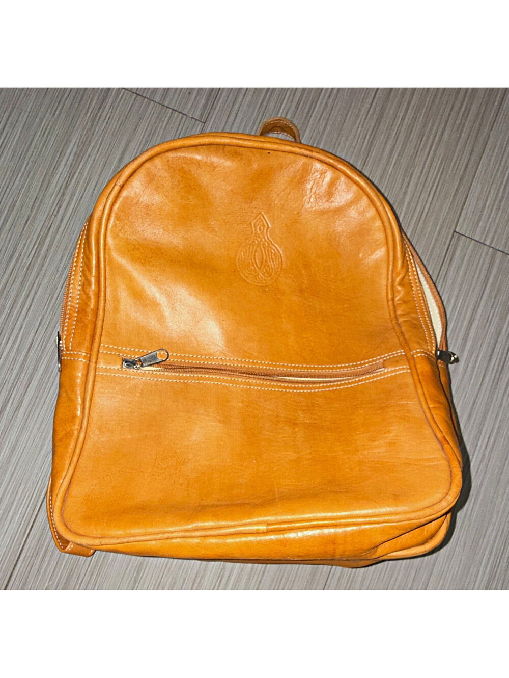 Vintage Moroccan Handmade Cognac Leather Backpack